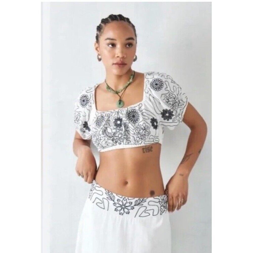 Free People Lotus Set In White Black Combo Size L Msrp $168 NWT - Picture 7 of 8